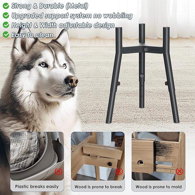SHAINFUN Raised Dog Bowl Stand for Medium & Large & Extra Large Dogs, Adjustable Wide 7-10.7" Heights 9.8-13.4" (Bowl Not Included)