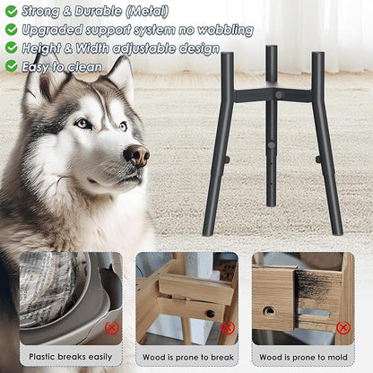 SHAINFUN Raised Dog Bowl Stand for Medium & Large & Extra Large Dogs, Adjustable Wide 7-10.7" Heights 9.8-13.4" (Bowl Not Included)