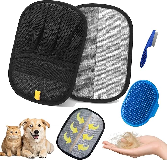 Pet Hair Removal Glove, Five-Finger Static pet Hair Gloves, Reusable cat and Dog pet Hair Removal Tools
