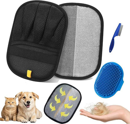 Pet Hair Removal Glove, Five-Finger Static pet Hair Gloves, Reusable cat and Dog pet Hair Removal Tools