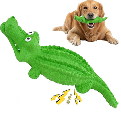 Squeaky Dog Toys for Aggressive Chewers, Dog Chew Toys for Medium and Large Dogs,Tough Alligator Natural Rubber Dog Teething Chew Toy