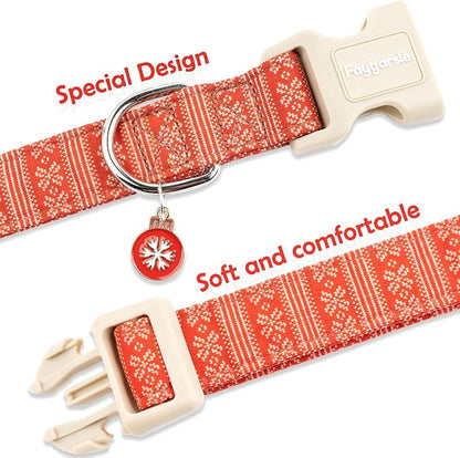 Faygarsle Christmas Dog Collar, Red Nordic Pattern, Plastic Buckle with Metal D-Ring, Holiday Pet Accessory,for Small Medium Large Dogs L
