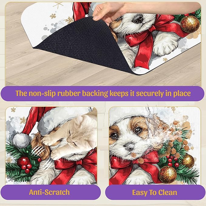 Christmas Dog and Cat Food Mat, Absorbent Feeding Placemat, Waterproof Non-Slip Rubber Base – 16x24 Inch