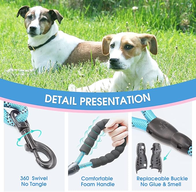 BAAPET 2/4/5/6 FT Dog Leash with Comfortable Padded Handle and Highly Reflective Threads for Small Medium and Large Dogs (5FT-1/2'', Blue)