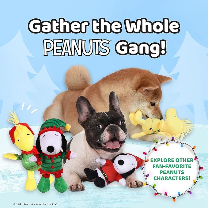 PEANUTS for Pets 6" Holiday 2021 Woodstock Plush Dog Toy with Squeaker | Red Snoopy Holiday Plush Dog Toy | Small Squeaky Dog Toys - Soft Stuffed Dog Toys Officially Licensed, (FF19106) (Pack of 2)