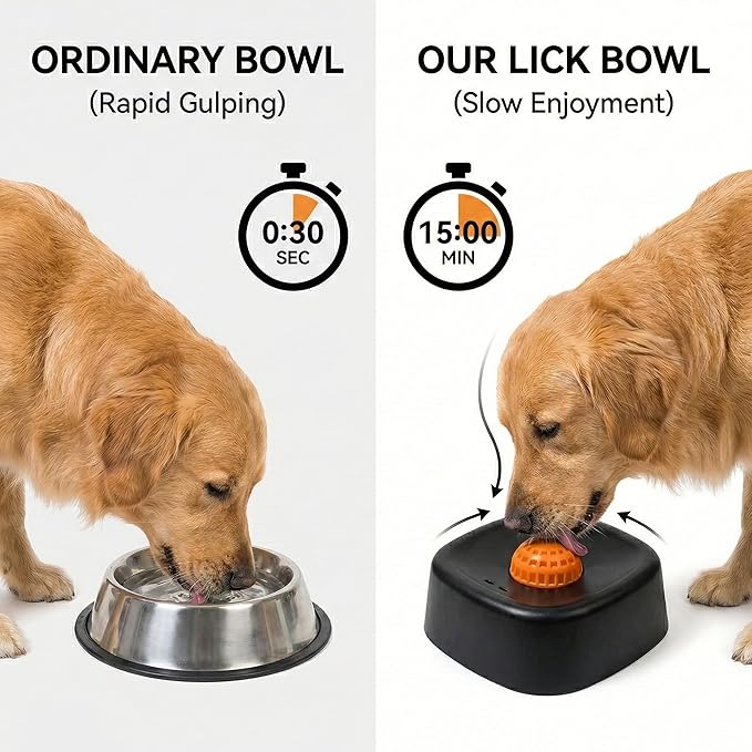 Slow Feeder Dog Bowls Lick Bowl with Rolling Ball for Liquid Treats - Interactive Dog Puzzle Toys for Boredom & Anxiety Relief, Spill-Proof Licking Mat Alternative for Large Medium Small Dogs (Black)