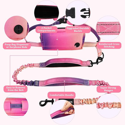 Philorn Hands Free Dog Leash for Dogs with Pouch, Adjustable Waist Leash for Medium Large Dogs Walking, Running, Jogging, Hiking, Dual Handles and Durable Bungee