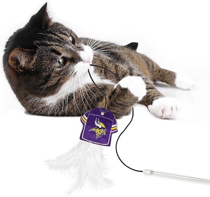 NFL Minnesota Vikings Team Jersey Wand with CAT NIP, Cat Toy Jersey Shaped Plush Teaser Toy for Cats & Kittens - Interactive Pet Toy for Play & Exercise