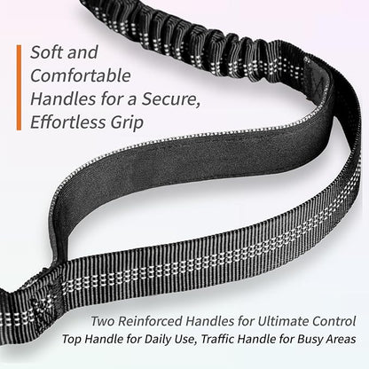 4-6 FT Hands-Free Dog Leash for Running & Walking - Adjustable Waist Belt (28-47"), Shock-Absorbing Bungee, 2 Reinforced Handles, Reflective & Anti-Pull for Small/Medium Dogs, Grey