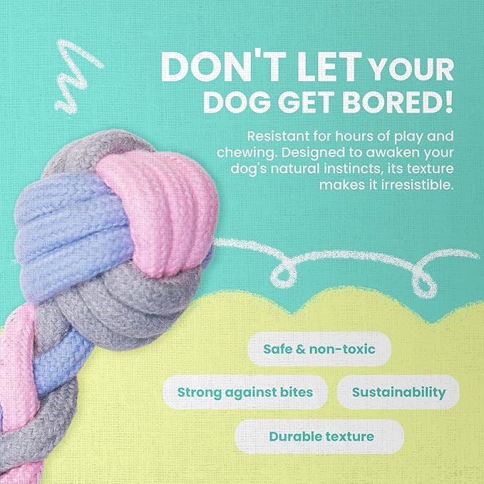 SNUG AROOZ Pastel Knots Rope Dog Toy – Durable Two-Knot Design in Fun Pastel Colors - Perfect for Tugging - Chewing and Interactive Play