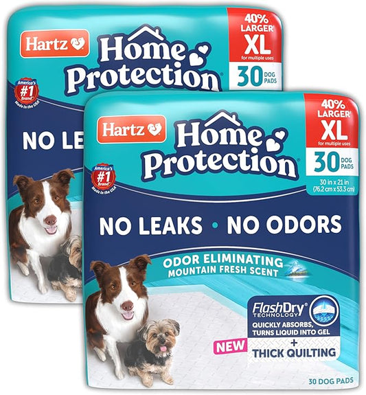 Hartz Home Protection Super Absorbent Odor Eliminating Mountain Fresh Scented No Leaks Dog Pads, XL 60 Count