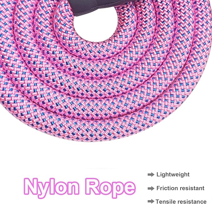 MayPaw Heavy Duty Rope Dog Leash, 3/6/8/10FT Nylon Pet Leash, Soft Padded Handle Thick Lead Leashes for Large Medium Dogs (Pink-Blue dot, 1/2" * 6')