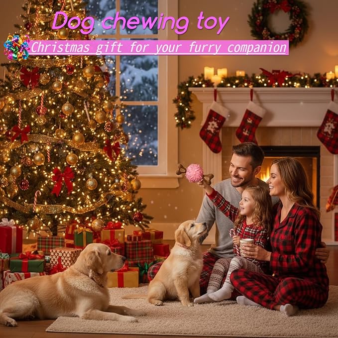 Dog Toys,Hybrid Dog Chew Toy for Aggressive Chewers, 2-in-1 Durable Wood-Plastic Bone & TPR Spike Ball, Natural Wood Scent, Integrated Safe Design for 20-100 lbs Medium Large Breeds
