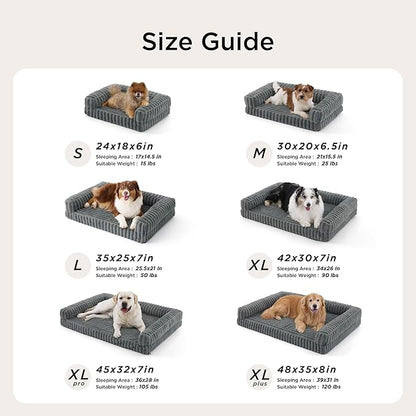 Bedsure ComfyFleece™ Orthopedic Dog Beds for Extra Large Dogs, Memory Foam XL Dog Couch with Sides, Waterproof Big Pet Sofa with Washable Corduroy Cover, Non-Slip and Egg-Crate Foam, Grey