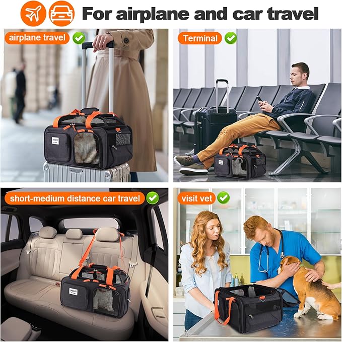 19x13x9 TSA Approved top Expandable pet Carrier for Small Dog Puppy cat up to 10 lbs Weight and 18'' Length, for Southwest Spirit Lufthansa Airlines,Air Canada and Amtrak Train