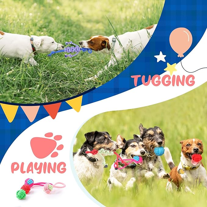Soulchen 12 Pack Dog Rope Toys Dogs Chew Ball Toys for Large Medium Chewers Interactive Colorful Tug Rope Sets for Puppy Aggressive Chewers Puppies Boredom Teeth Cleaning Training