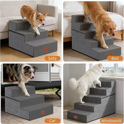 Dog Stairs for Small Dogs, 25" H, 5-Step Extra Wide Pet Steps for High Bed, Non-Slip Balanced Pet Ramp for Medium Cats,Indoor Dog Ladder, Grey