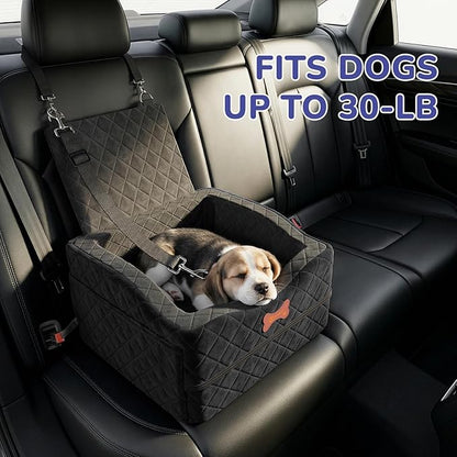Dog Car Seat for Small Medium Dogs, 6" Elevated Dog Booster Seat with ISOFIX Safety Fixation, Washable Cover & High Density Memory Foam, Portable for Car Front/Rear/Trunk Home Outdoor Use (Jet Black)