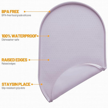 Hubulk 100% Waterproof Silicone Pet Feeding Mat with Raised Edge for Food and Water, Dog Bowl Mats, Cat Bowls Placemat with High Lip Protects Floor for Cats and Dogs (Dove, 16" L x 10" W)
