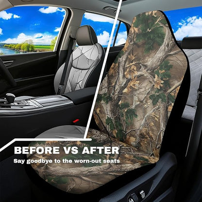Camo Hunting Forest Car Seat Covers for Truck Sedan SUV Waterproof Elastic Polyester Automotive Front Seat Covers 2 Pcs Set for SUV, Van, Sedan, Truck
