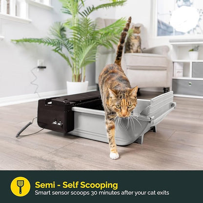 Pet Zone Semi - Self Cleaning Semi Automatic Cat Litter Box - Smart Scoop Cat Litter Box with 6 Bags & Carbon Filter for Up to Two Cats 6-16 Pounds