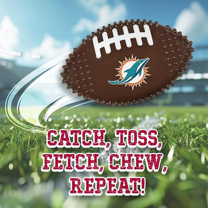 NFL Miami Dolphins Mega- Chew Hard Nylon Bacon-Flavored Dog Bone Football Chew Toy Interactive Tasty Fun Dog Chewy Toys Indestructible Strong Durable Tough Pet Biting Playtoy for Aggressive Chewers