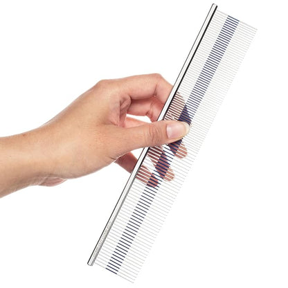 Chris Christensen 9" Long Tooth Fine/Extra Fine Comb-Out Comb, Groom Like a Professional, Rounded Corners Prevent Friction and Breakage, Unique Rubber Grip Line, Chrome Finish