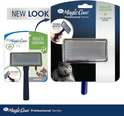 Four Paws Magic Coat Professional Series Cat Slicker Brush for Medium or Long Coats - Gently Removes Excess Hair, Stimulates Natural Oils, Ideal for Cats and Kittens, Lightweight Wood Handle