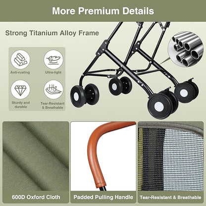 Double Pet Stroller for Dogs and Cats: Dog Stroller Foldable Travel Carriage with Detachable Carriers, Safety Belts, and 4 Lockable Wheels for Small to Medium Pets – Ideal for Multi-Pet Homes (Green)