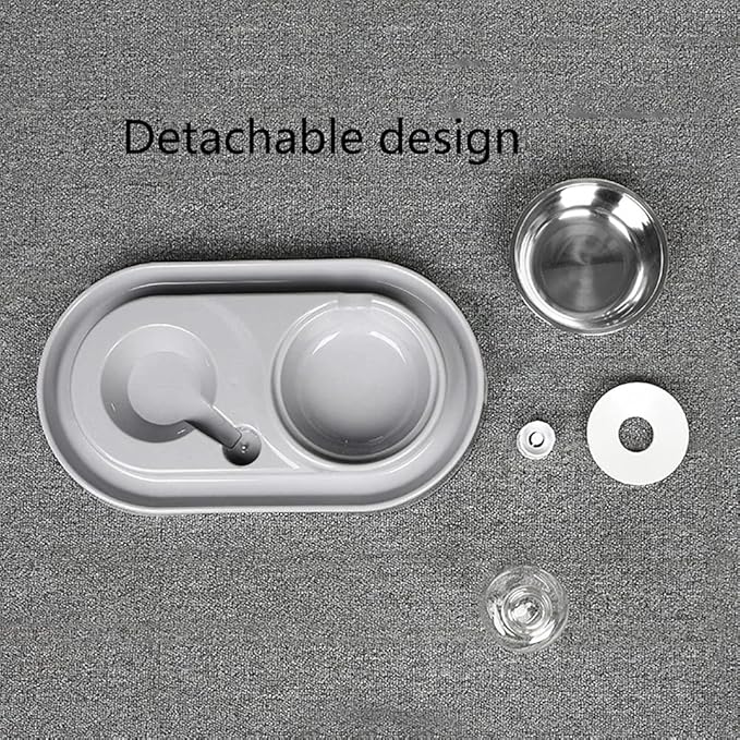 Luck Dawn Pet Feeder, Stainless Steel Double Dog Cat Bowls with Automatic Water Dispenser, for Small and Medium Pets, 500ml, Pink/Blue/Grey