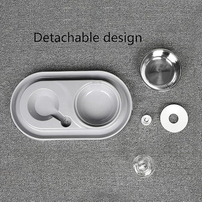 Luck Dawn Pet Feeder, Stainless Steel Double Dog Cat Bowls with Automatic Water Dispenser, for Small and Medium Pets, 500ml, Pink/Blue/Grey