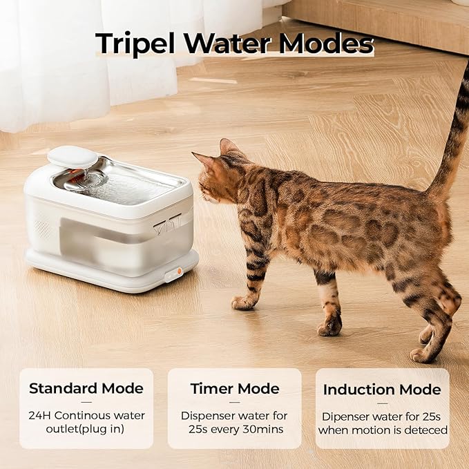 Cordless Pet Water Fountain, Automatic Cat Water Founatin Battery Operated, 4.5L with Stainless Steel Tray for Cats Dogs Multiple Pets Indoor, Wirelss Water Pump and Ultra-Quiet S7 Air White