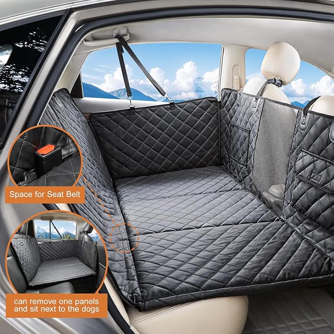 petizer Back Seat Extender for Dogs - Upgraded Anti-Scratch PU Leather, Hard Bottom Dog Car Seat Cover, Waterproof Dog Car Hammock, Backseat Pet Protector, Detachable Seat Covers for Car, SUV, Truck