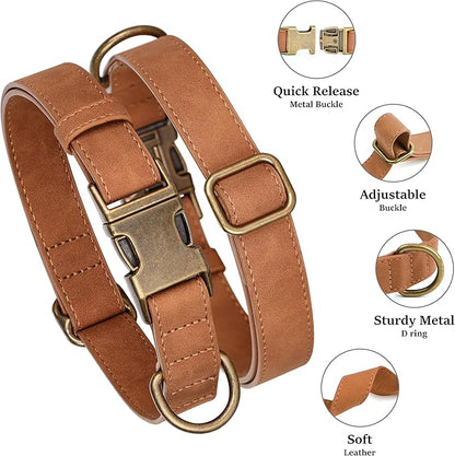 Didog Soft PU Leather Dog Collar, Stylish Quick Released Dog Collars for Small Dogs, Easy Clean Adjustable Pet Collar for Daily Walking, Light Brown, S Fit 10-15" Neck