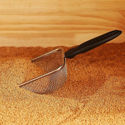 Small Mesh Stainless Steel Cat Litter Scoop Fine Mesh Metal Reptile Litter Cleaner Scooper Non-Stick Coated Metal Litter Scoop Fine Sand Litter Scooper (Hole:2mm/Fine Sand Scooper)
