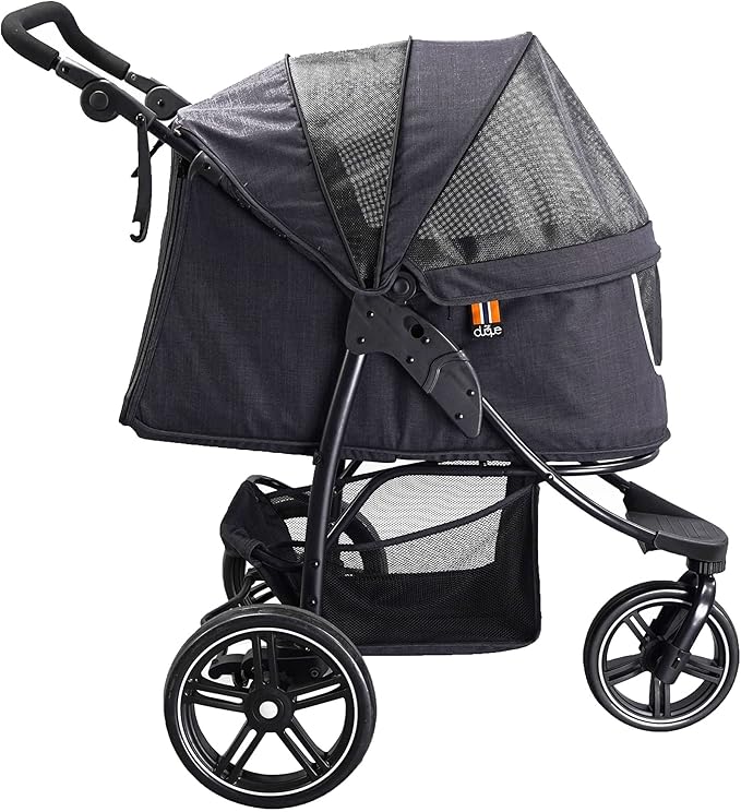 COOPER dog & pet robust buggy, jogger holds up to 32 kg / 70lbs, easy fold, multi-height adjustable soft touch handle, reflective accents, mesh inserts, zippered exits, storage basket below