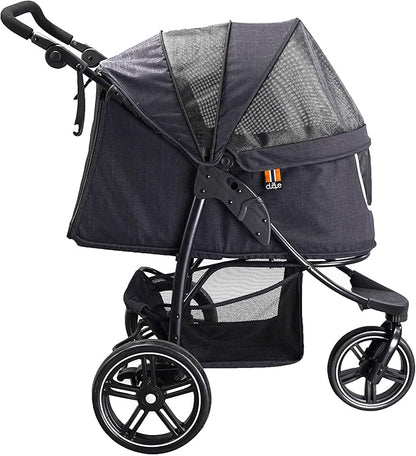 COOPER dog & pet robust buggy, jogger holds up to 32 kg / 70lbs, easy fold, multi-height adjustable soft touch handle, reflective accents, mesh inserts, zippered exits, storage basket below