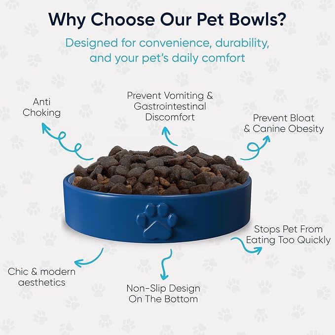 Slow Feeder Dog Bowls – Dog Bowl Slow Feeder – Microwaveable Dog Slow Feeder for All Breeds – Lead and BPA-Free Ceramic Pet Bowl – Pet Feeder for Fast Eaters