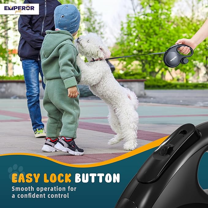 Emperor Pets 16 ft Retractable Dog Leash Black - Heavy Duty Retractable Pet Leash with Anti-Slip Grip for Medium to Large Dogs up to 110 lbs -Aura BB16