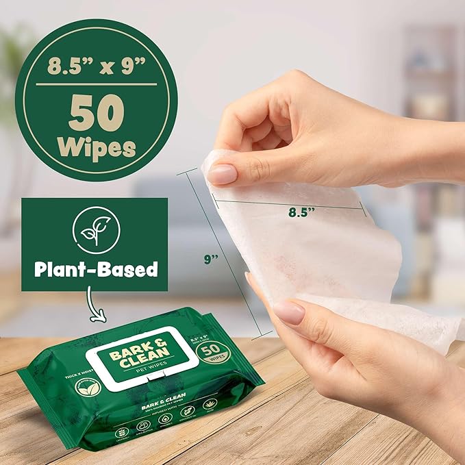 Bark & Clean Dog Wipes for Paws and Butt, 50 Count Large 8.5" x 9" Hypoallergenic Bamboo Pet Wipes Compostable Puppy Wipes with Lavender for Dogs Body Face - Deodorizing Grooming Wipes