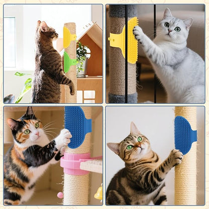 4pcs Cat Self Groomer Brush, Silicone Cat Face Scratcher Wall Corner Brush Adjustable Pet Hair Massage Grooming Combs for 2.09-2.76in Cylinder & Climbing Frames & Table Legs Interactive Indoor Toy