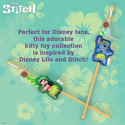Disney for Pets Lilo and Stitch 2pk Feathered Wand Cat Toys with Catnip, Feather Teaser Set for Cats, Cute Kitty Toy Fans