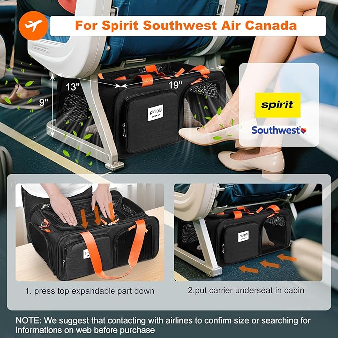 19x13x9 TSA Approved top Expandable pet Carrier for Small Dog Puppy cat up to 10 lbs Weight and 18'' Length, for Southwest Spirit Lufthansa Airlines,Air Canada and Amtrak Train