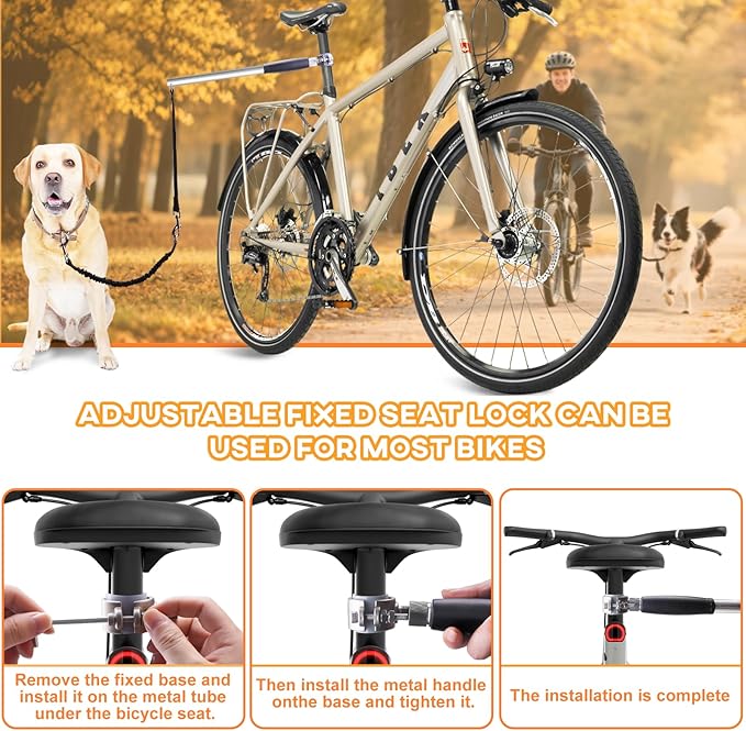 Hands Free Dog Bike Leash - Heavy Duty Bicycle Attachment with Quick Connect & Buffer Rope, Fit Leash for Medium Large Dogs - Cycling, Jogging, Outdoor Exercise (Black)