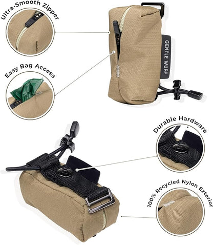 Poo Pouch – Recycled Nylon Dog Waste Bag Holder with Reflective Accents & Modular Strap Attachment for Walks & Travel (Grove)