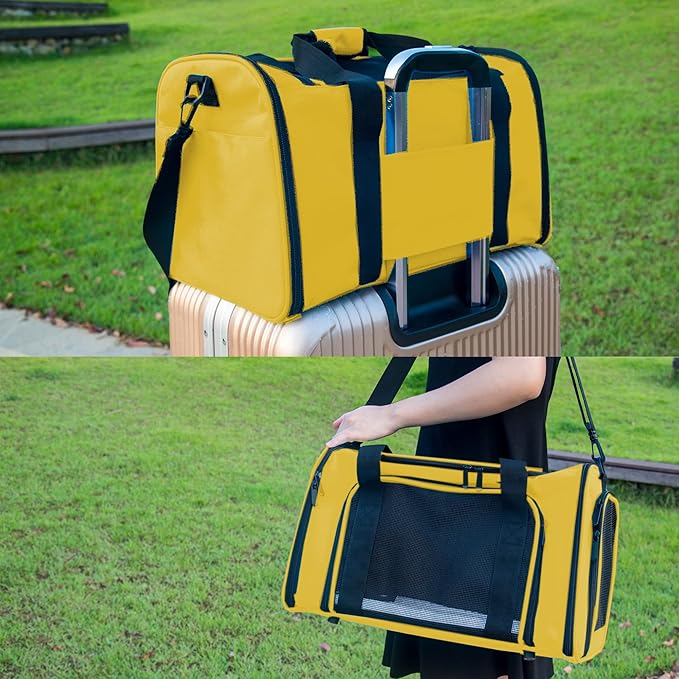 Soft Sided Carrier for Small Medium Cats Dogs ,TSA Airline Approved Collapsible Travel Pet Carrier (Medium, Yellow)