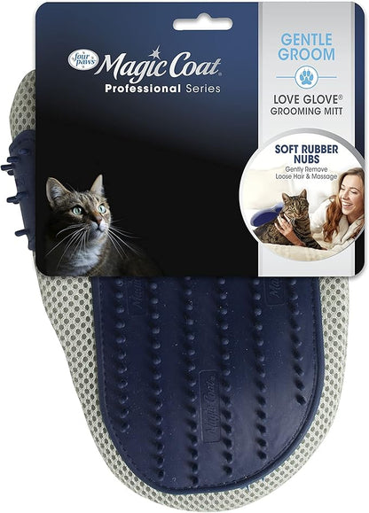 Four Paws Magic Coat Professional Series Love Glove Silicone Cat Grooming Mitt, Deshedding & Dematting, 1 Count