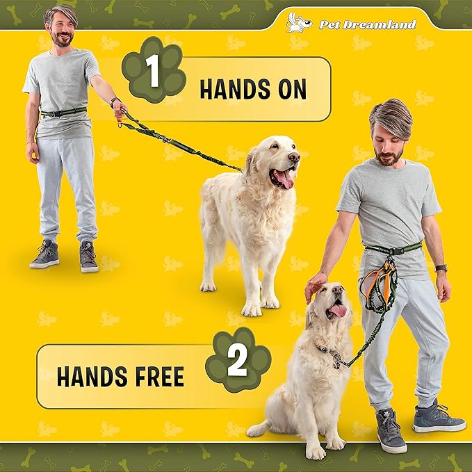 Pet Dreamland Exquisite Hands Free Leash for Large Dogs. Ultimate Comfort & Freedom for Running, Walking and Hiking. Premium Quality, Durable & Versatile Dog Walking Belt. Your Dog Will Love It.