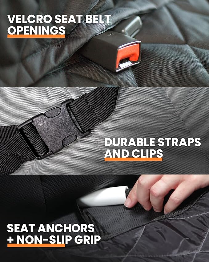 4Knines Dog Seat Cover for Back Seat, Heavy Duty Waterproof Rear Seat Protector for Large Trucks, SUVs, Cars -Fits 60/40 Split Bench with Middle Seat Belt, Non-Slip Backseat Cover (Extra Large, Black)