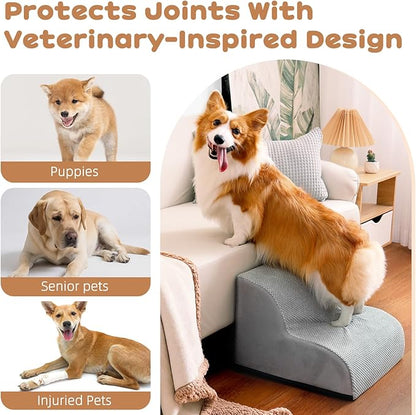 Makigued Dog Stairs for Small Dogs and Cats, 12" H 2 Steps Pet Steps Ramp for High Bed, Couch, Sofa, Waterproof Pet Stairs with Removable Washable Cover, Non-Slip Bottom, Light Gray